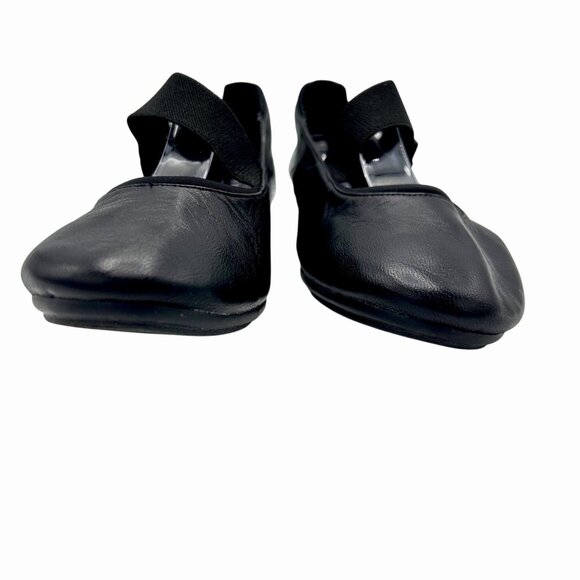 EASY SPIRIT 360 ESGILSAN BLACK LEATHER FLATS PATENT HEEL W/ ELASTIC STRAP - 7M - Picture 4 of 9
